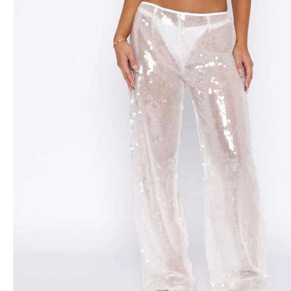 White Fox Boutique Silver Sequin Straight Leg Pants - Picture 5 of 6
